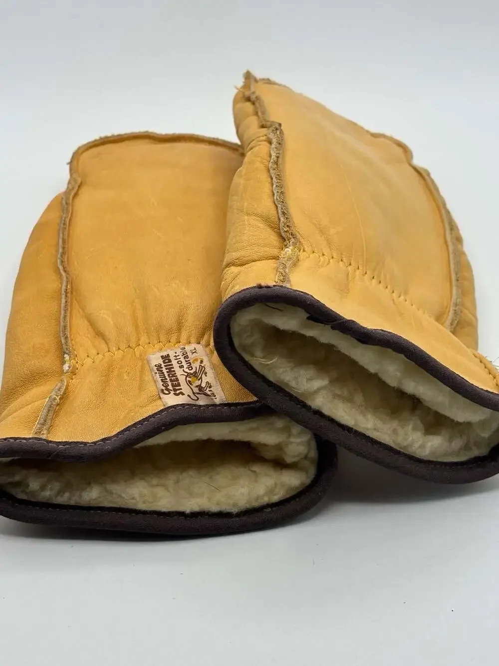 Vintage Genuine Steerhide Soft Durable Shearling Lined Winter Mittens XL